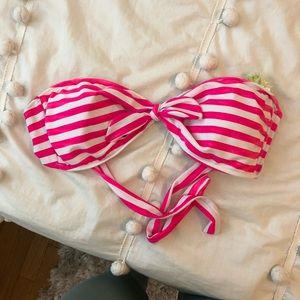 Pink and White Striped Bandeau Bikini